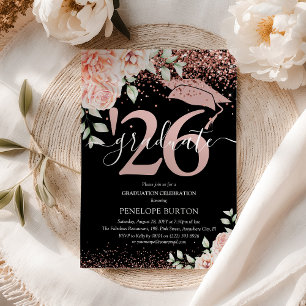 Convites Festa de Formatura Rosa Elegante com Flores e Bril