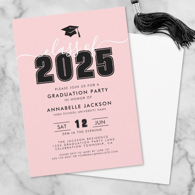 Convites Festa de formatura Rosa Moderno Simples (Simple Modern Pink Graduation Party Invitation)
