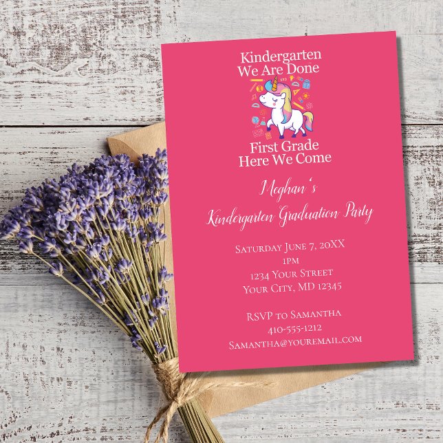 Convites Festa de formatura Rosa Unicórnio do jardim de inf (Kindergarten Graduation party invitation for little girl)