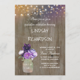 Convites Festa de formatura Roxo Floral Mason Jar Rustic