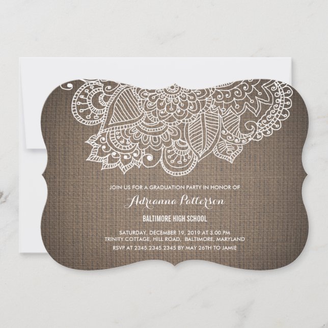 Convites Festa de formatura | Rustic Burlap Paisley Pattern (Frente)