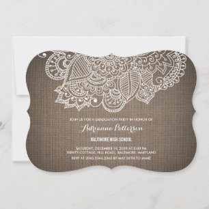 Convites Festa de formatura Rustic Burlap Paisley Pattern