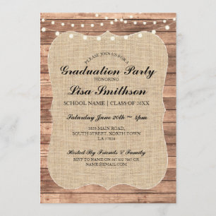 Convites Festa de formatura Rústica Burlap Wood Invite