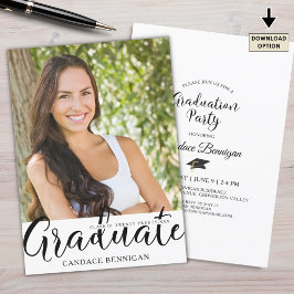 Convites Festa de formatura Script Formando Foto Preto Bran