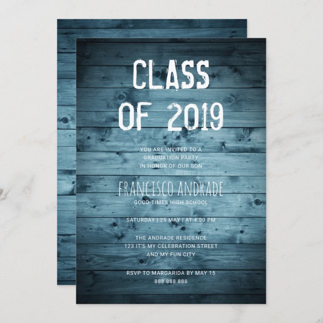 Convites Festa de formatura Segundo grau 2019 Rustic Blue (Frente/Verso)