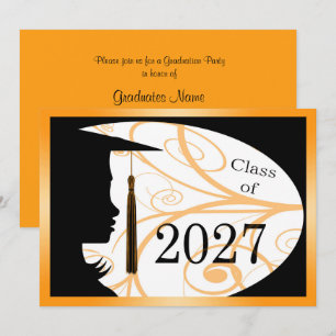 Convites Festa de Formatura Silhueta Laranja e Preta 2027