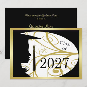 Convites Festa de Formatura Silhueta Preta e Dourada 2027