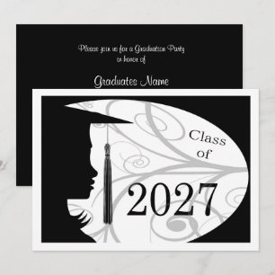 Convites Festa de Formatura Silhueta Preto e Branco 2027