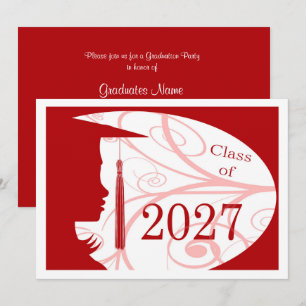 Convites Festa de Formatura Silhueta Vermelha e Branca 2027