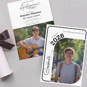 Convites Festa de Formatura Simples com Duas Fotos Preto e 