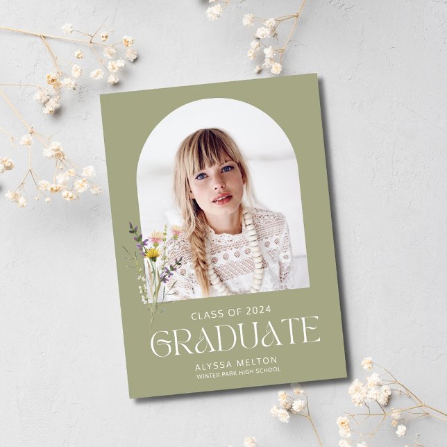 Convites Festa de formatura Simples de Foto de Flor Selvage (Wildlflower Photo Simple Girl Graduation Party Invitation)