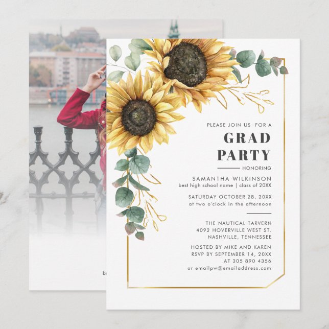 Convites Festa de formatura Sunflower Floral 2025 (Frente/Verso)