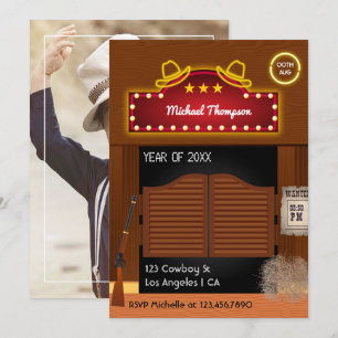 Convites Festa de formatura temática de Neon Wild West Cow
