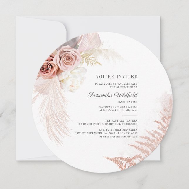 Convites Festa de formatura Terracotta de Grass de Pampas M (Frente)