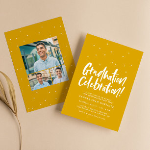 Convites Festa de formatura três foto dourada confetti