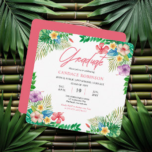 Convites Festa de formatura Tropical de Hibiscus Boho Chic