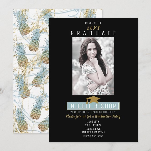 Convites Festa de Formatura Tropical Pineapple Splash (Frente/Verso)