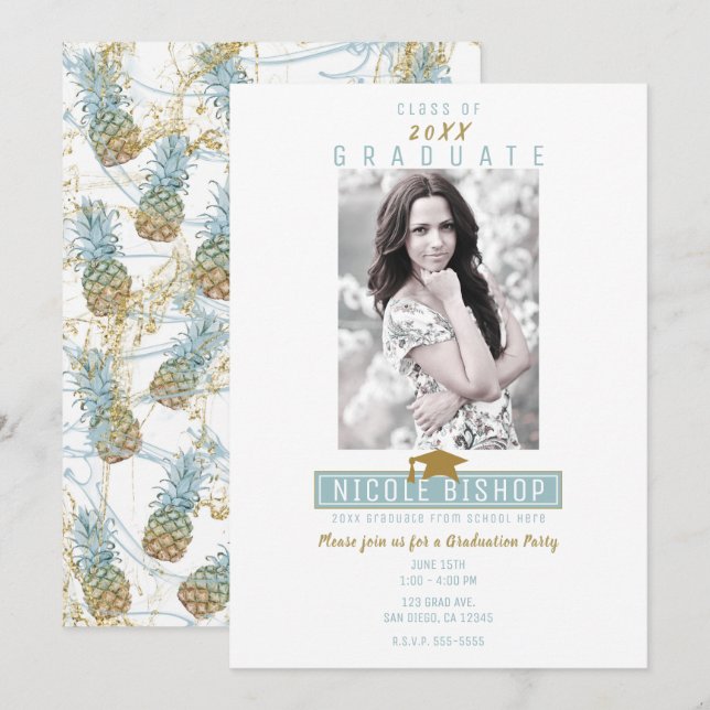 Convites Festa de Formatura Tropical Pineapple Splash (Frente/Verso)