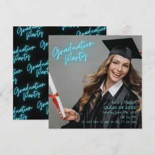 Convites Festa de formatura Turquoise Neon Modern