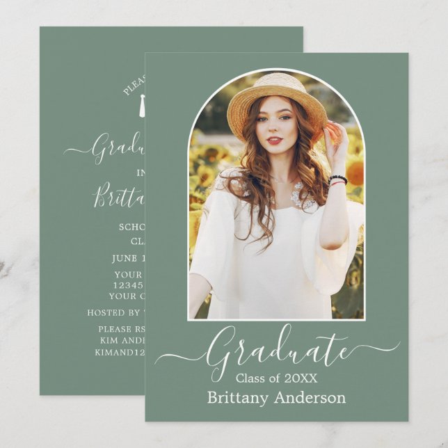 Convites Festa de formatura Verde do Sage em Arco Moderno (Frente/Verso)