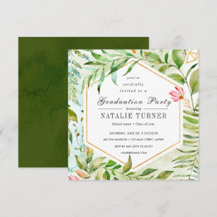 Convites Festa de formatura verde floral da folha da