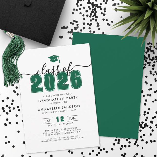 Convites Festa de formatura Verde Moderna Simples (Simple Modern Green Graduation Party Invitation)