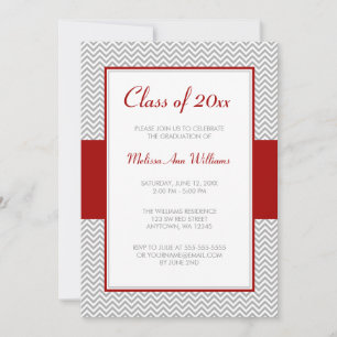 Convites Festa de formatura Vermelha e Cinza Chevron