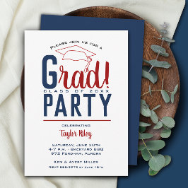 Convites Festa de formatura Vermelha Escura e Azul