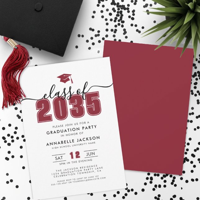 Convites Festa de formatura Vermelha Moderna Simples (Simple Modern Red Graduation Party Invitation)