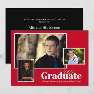 Convites Festa de formatura Vermelho e Preto com Três Fotog