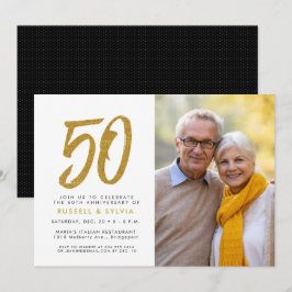 Convites Festa de foto de 50º aniversário dourado