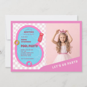 Convites Festa de Foto de Aniversário da Piscina Retro Rosa