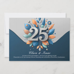 Convites Festa de Foto Floral de Bodas de Prata de 25 Anos