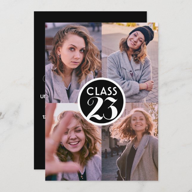 Convites Festa de Foto Mínima de Graduação Preta Simples (Frente/Verso)