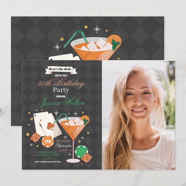 Convites Festa de Fotografias do Casino Dice de Aniversário (Frente/Verso)