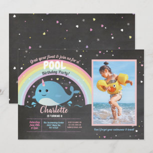 Convites Festa de FotoPiscina Narwhale Festa de Aniversário