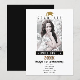 Convites Festa de Fotos de Formatura Preta e Dourada Modern