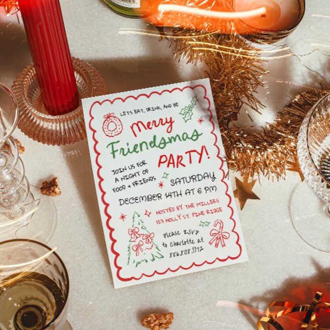 Convites Festa de Friendsmas Natalina com Desenhos à Mão Ca (Criador carregado)