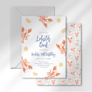 Convites Festa de frutos do mar com listras Preppy Lagosta 