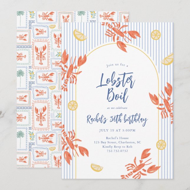 Convites Festa de frutos do mar fervura de lagosta com list (Frente/Verso)