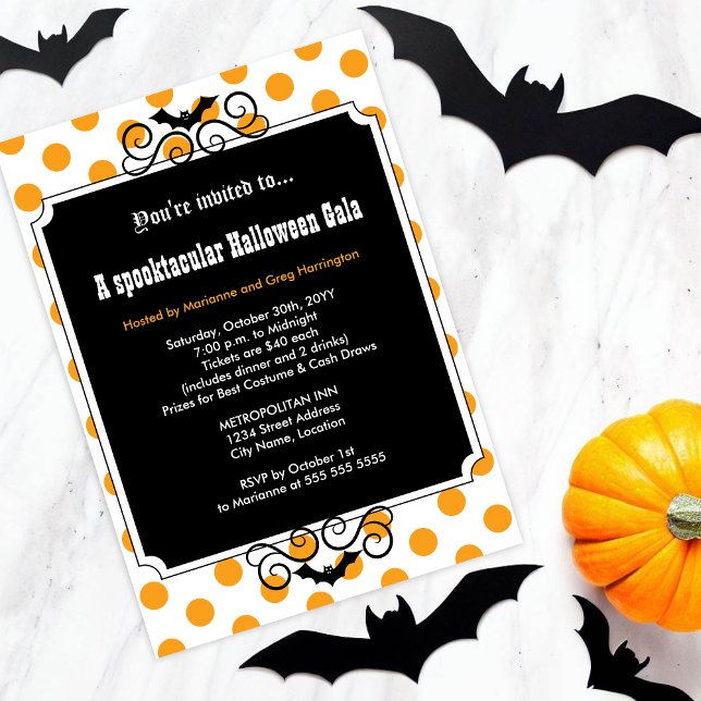 Convites Festa de Gala de Halloween (Celebrate Halloween by hosting a party or gala, and inviting your guests with this black bat invite.)
