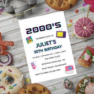 Convites Festa de gala dos anos 2000 em branco de 30 anos d