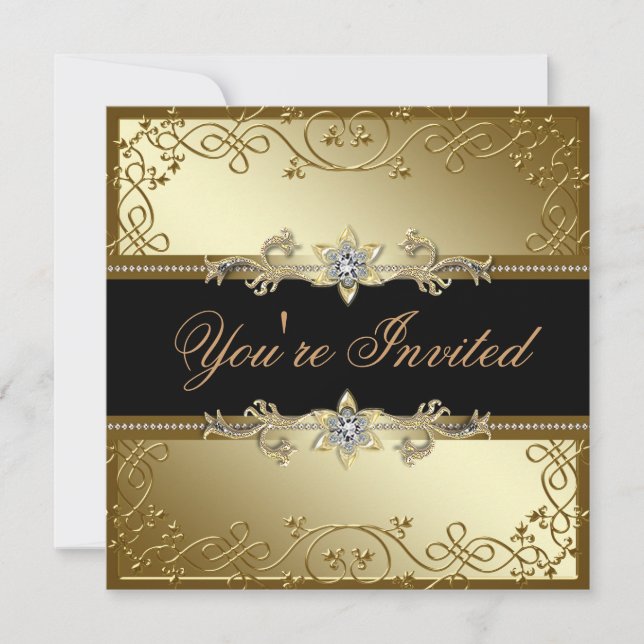 Convites Festa de Gala Preto e Dourado (Frente)