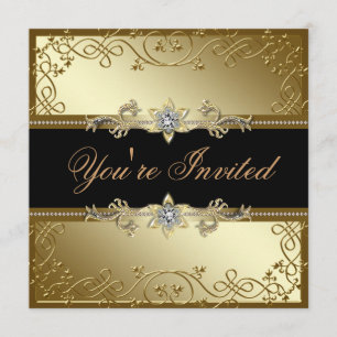 Convites Festa de Gala Preto e Dourado