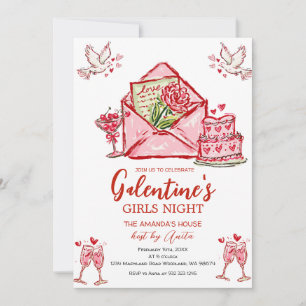 Convites Festa de Galentines à Noite das Meninas no Dia dos
