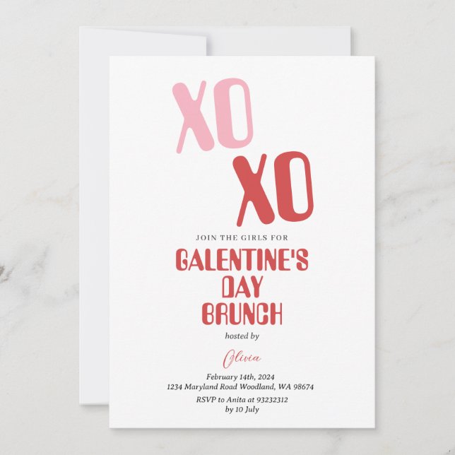 Convites Festa de Galentine's Day Brunch Amizade Dia dos Na (Frente)