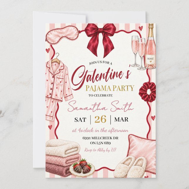Convites Festa de Galentine's de Tema Spa com Pijamas (Frente)