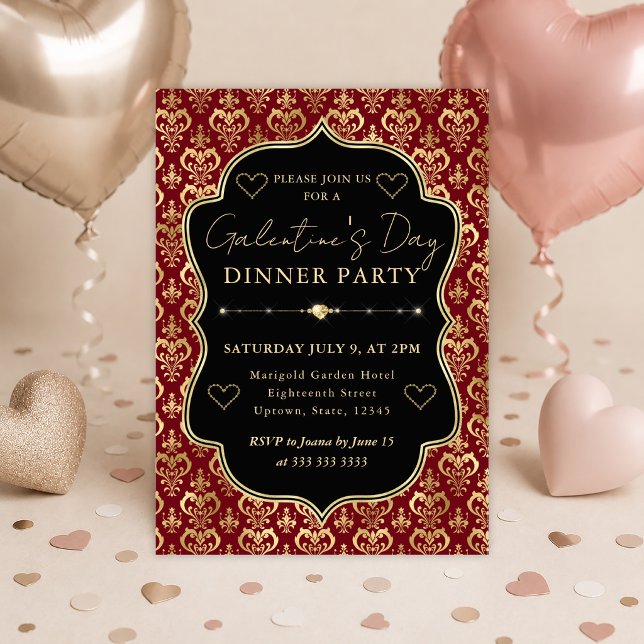Convites Festa de Galentine's Jantar com Coração de Damasco (Criador carregado)