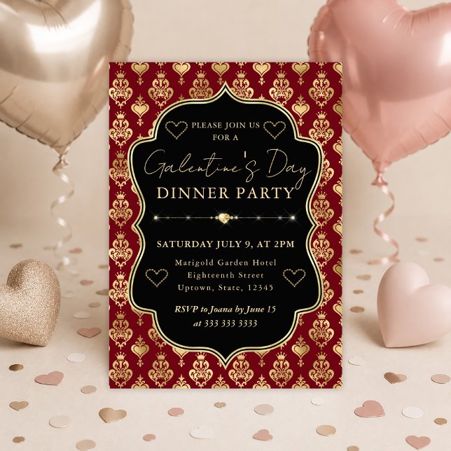 Convites Festa de Galentine's Jantar com Coração de Damasco (Criador carregado)