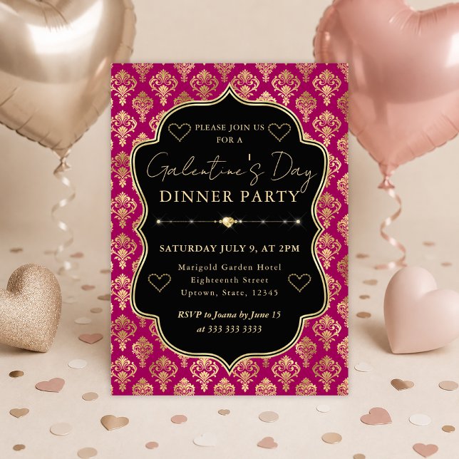 Convites Festa de Galentine's Jantar com Coração em Damasco (Criador carregado)